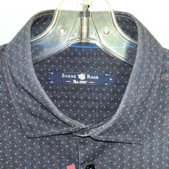 New Men's Stone Rose Long Sleeve Knit Shirt M charcoal gray w blue polka dots - Picture 3 of 6